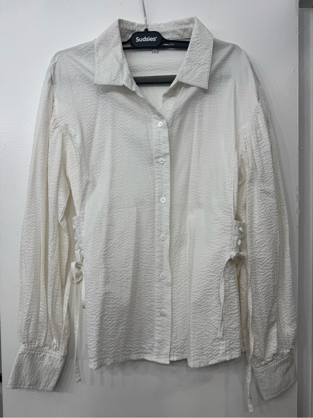 Opening Ceremony Cream Textured Button-Down Shirt with Side-Tie Details